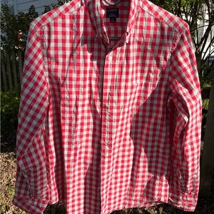 J. Crew Men’s Red and White Gingham Button-Down Shirt